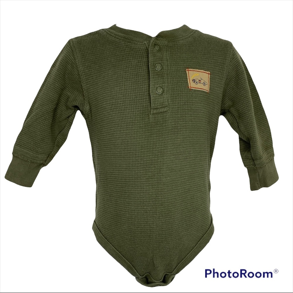 SONOMA Lifestyle 6-9M Baby Army Green Thermal Long Sleeve Onesie Snap…